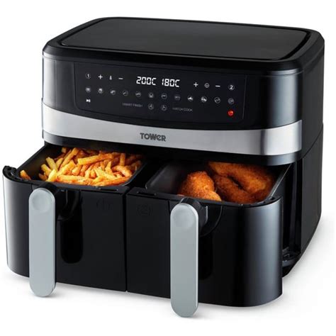 - 12 cooking functions inc dehydrate - Powerful 2600W. . Tower 9l dual basket air fryer